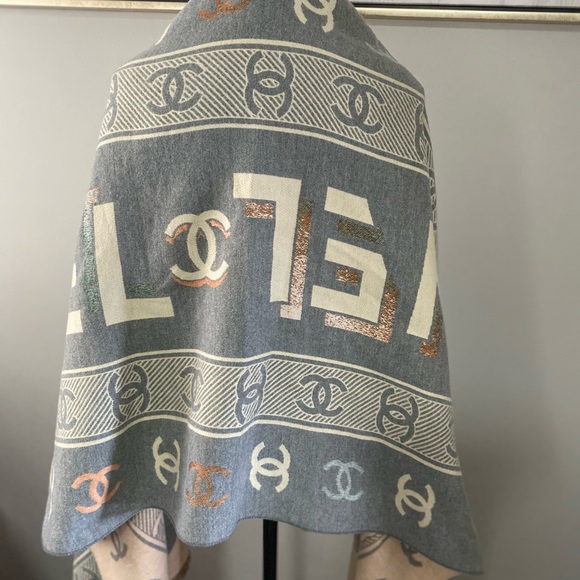 CHANEL Beige and Black Logo Scarf - Picture 9 of 12